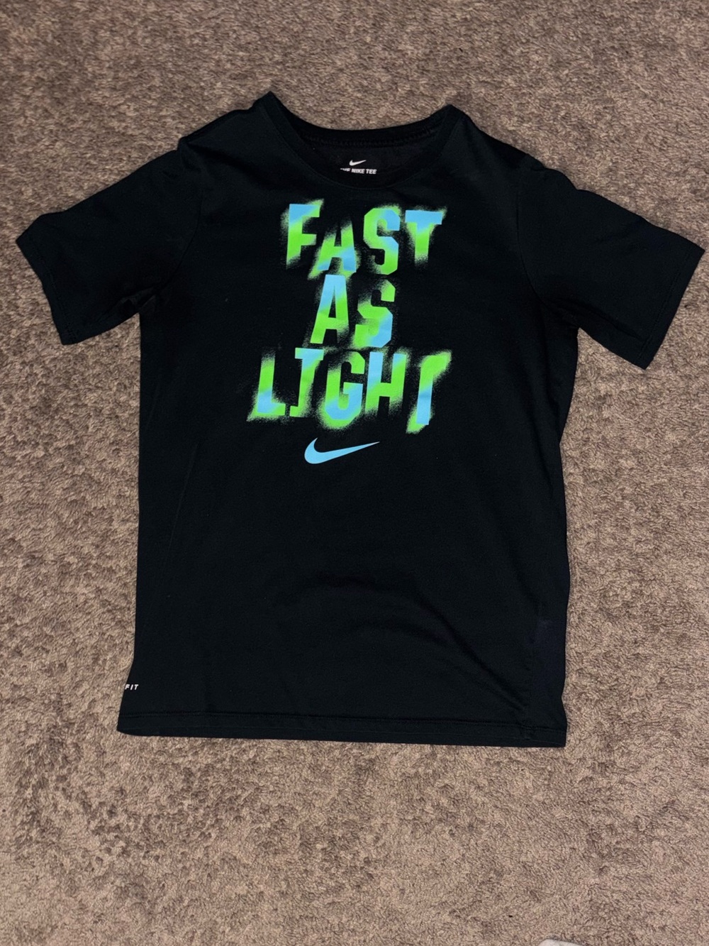 Nike Black Short-Sleeve Tee with Neon Green & Light Blue Graphic